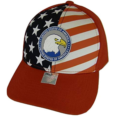 United States of America Flag & Eagle Adjustable Baseball Cap (Red)