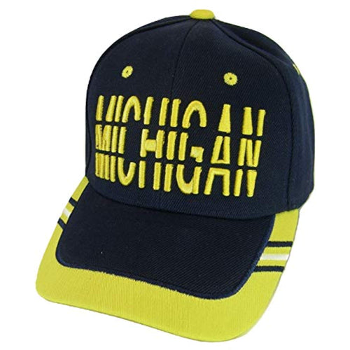 Michigan Window Shade Font Men's Adjustable Baseball Cap (Navy/Gold)