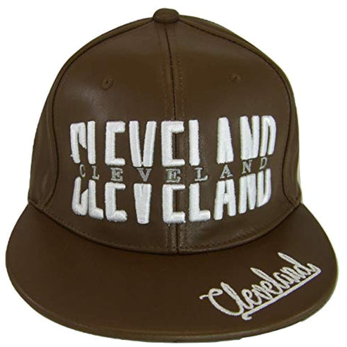 Cleveland PU Leather Window Shade Font Snapback Baseball Cap (Brown)