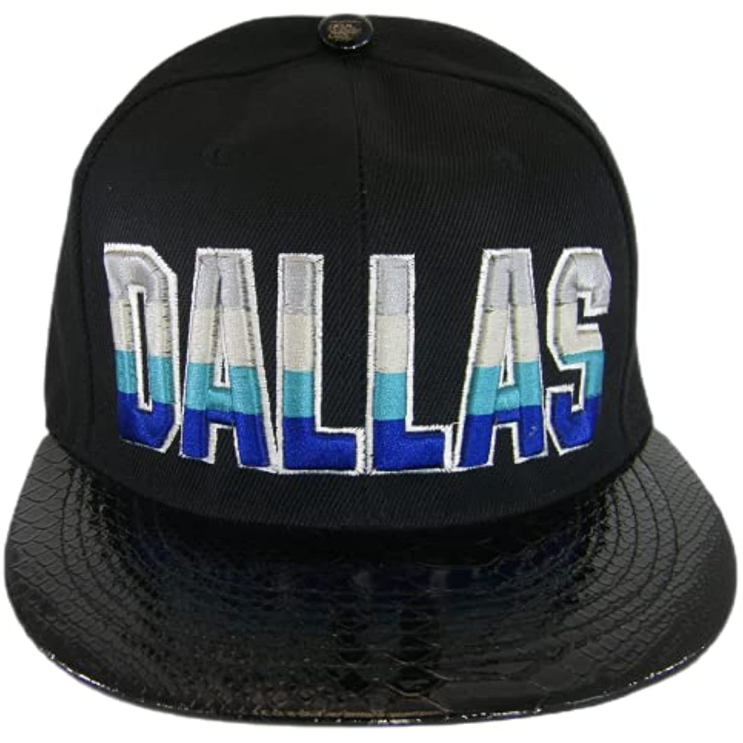 Dallas City Name Textured Brim Adjustable Snapback Baseball Cap (Black)