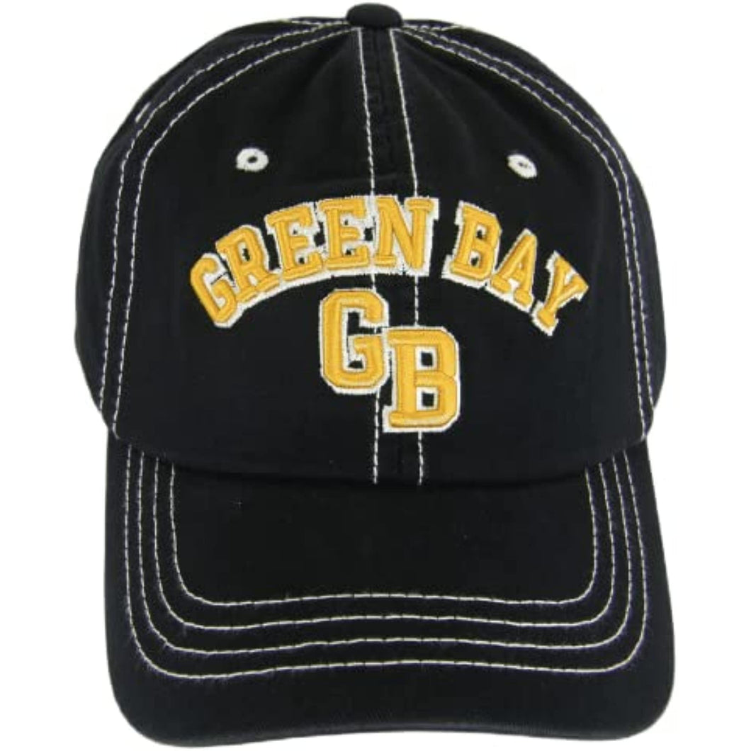 Green Bay City Name Washed Cotton Baseball Cap (Black)