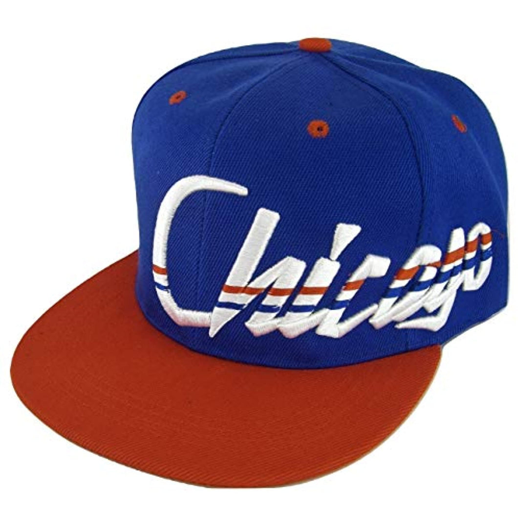 Chicago Offset Jagged Script Men's Adjustable Snapback Baseball Cap (Royal/Red)