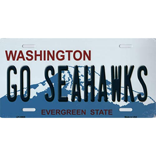 Washington State Background Novelty Metal License Plate Tag (Go Seahawks)