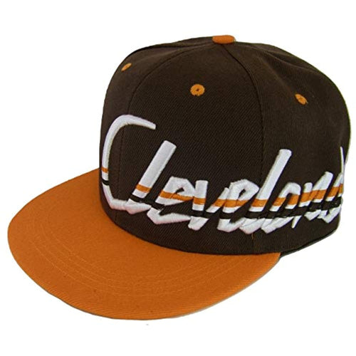 Cleveland Offset Jagged Script Men's Adjustable Snapback Baseball Cap (Brown/Orange)