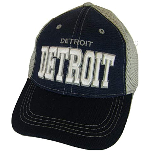 Detroit Solid Front Air Mesh Back Adjustable Baseball Cap (Navy/Gray)