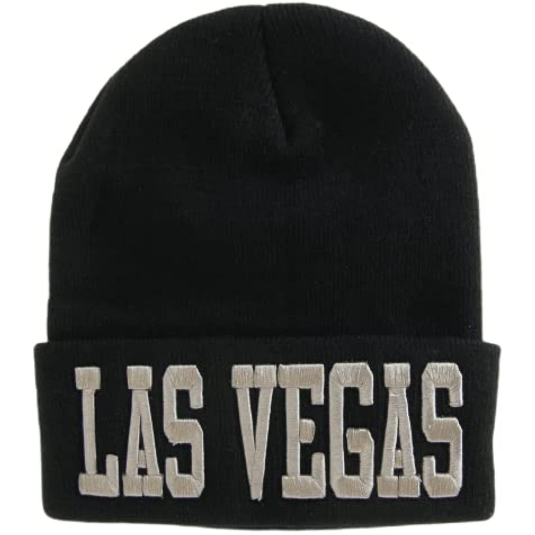 Las Vegas Adult Size Winter Knit Cuffed Beanie Hat (Black/Gray)