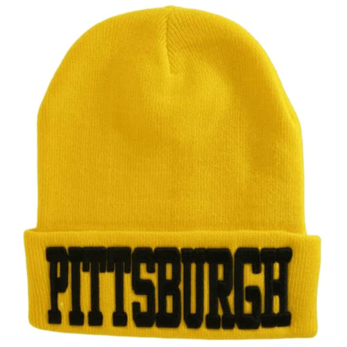 Pittsburgh Adult Size Winter Knit Cuffed Beanie Hat (Gold)