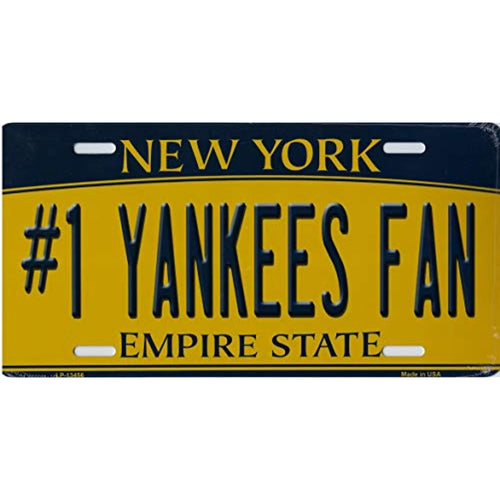 New York State Background Novelty Metal License Plate Tag (#1 Yankees Fan)