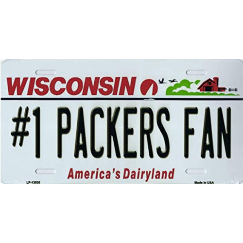 Wisconsin State Background Novelty Metal License Plate Tag (#1 Packers Fan)