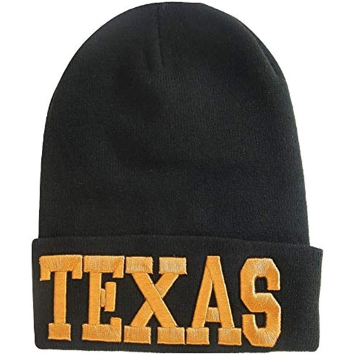 Texas Adult Size Winter Knit Cuffed Beanie Hat (Black/Orange)