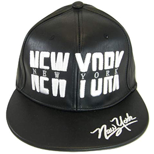 New York PU Leather Window Shade Font Snapback Baseball Cap (Black)