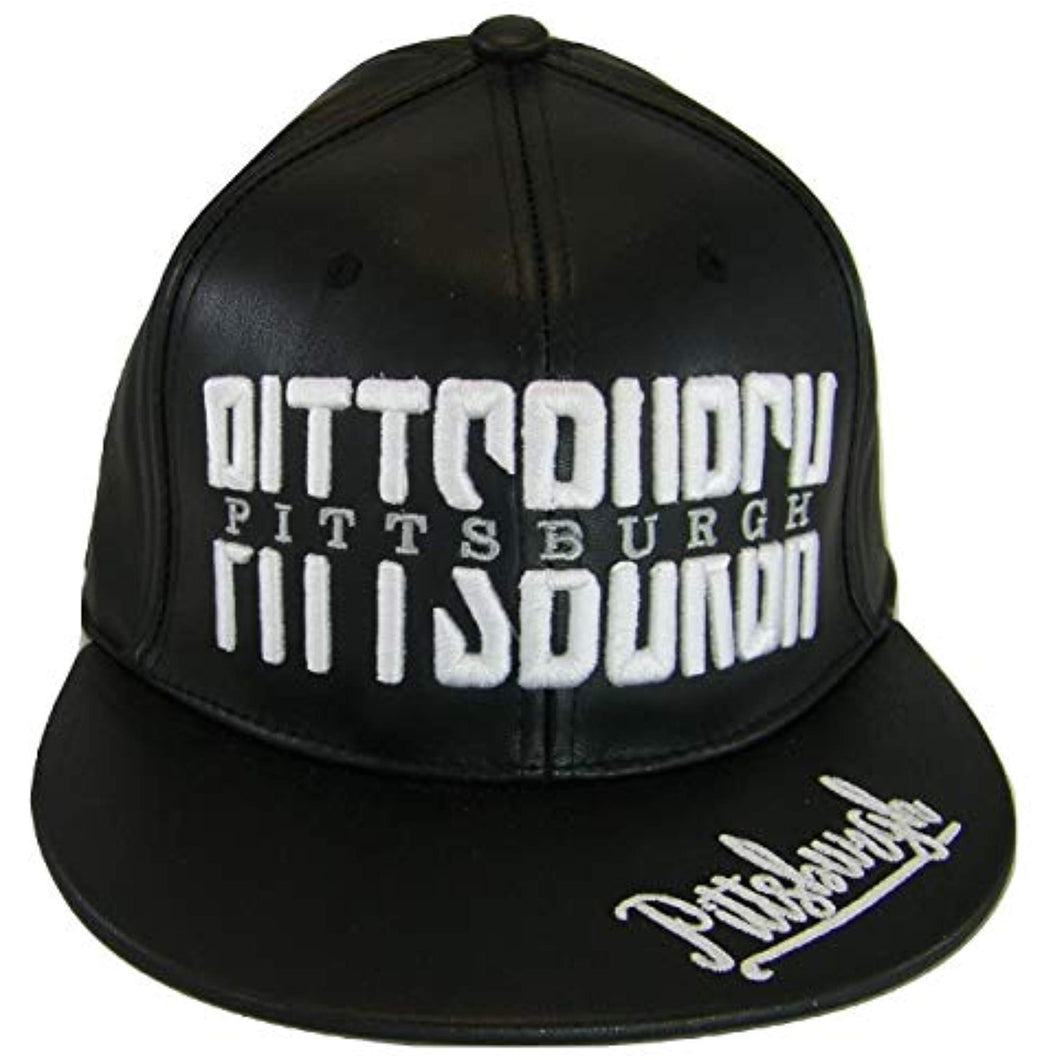 Pittsburgh PU Leather Window Shade Font Snapback Baseball Cap (Black)