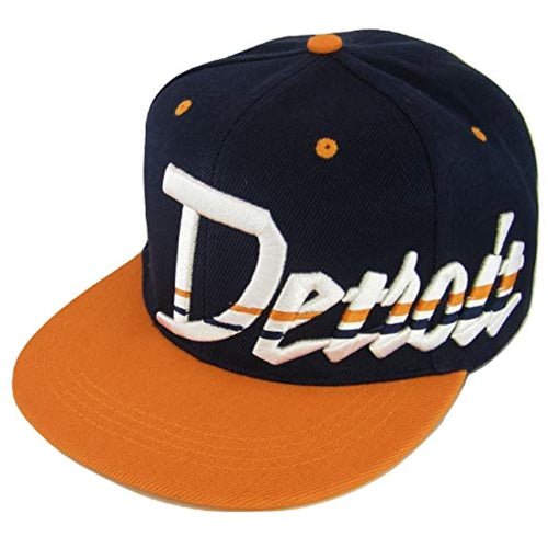 Detroit Offset Jagged Script Men's Adjustable Snapback Baseball Cap (Navy/Orange)