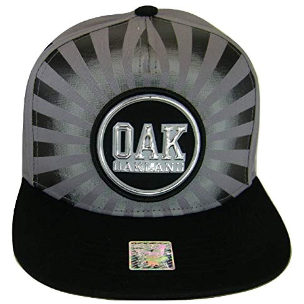 Oakland Men's Striped Cotton Patch Style Adjustable Snapback Baseball Cap (Gray/Black)