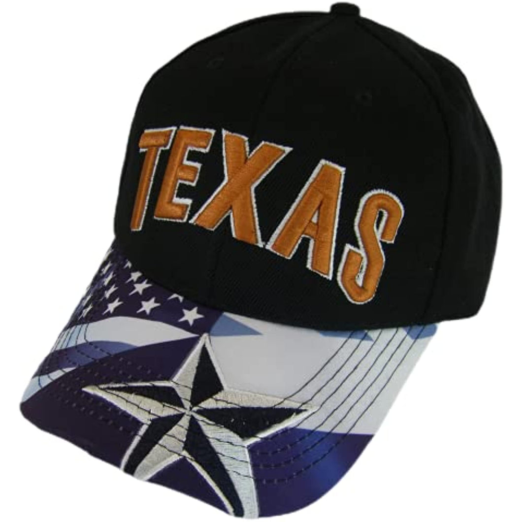 Texas American Flag Adjustable Baseball Cap (Black)