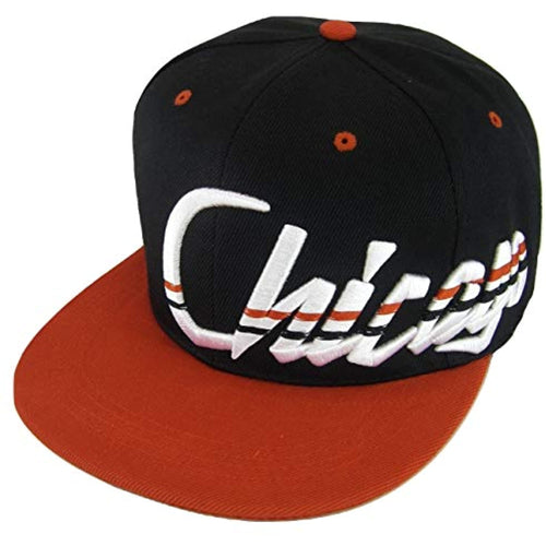 Chicago Offset Jagged Script Men's Adjustable Snapback Baseball Cap (Black/Red)