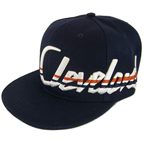 Cleveland Offset Jagged Script Men's Adjustable Snapback Baseball Cap (Navy)