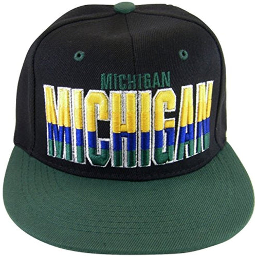 Michigan 4-Color Letters Men's Adjustable Snapback Baseball Caps (Black/Green)