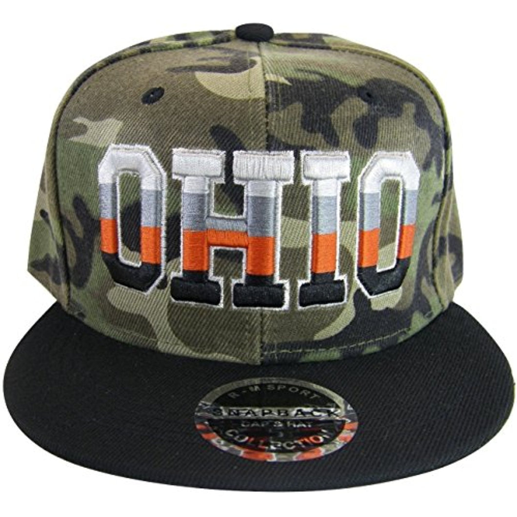 Ohio 4-Color Letters Men's Adjustable Snapback Baseball Cap (Camo/Black)