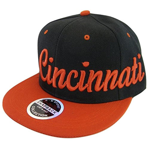 Cincinnati Men's Offset Cursive Script Adjustable Snapback Baseball Cap (Black/Red)