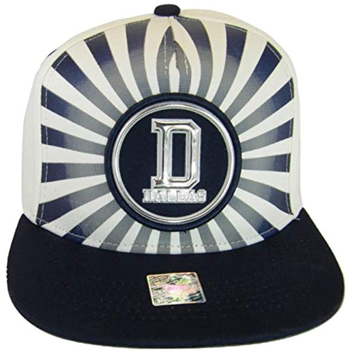 Dallas Men's Striped Cotton Patch Style Adjustable Snapback Baseball Cap (White/Navy)