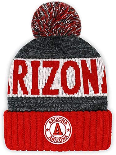 Arizona Men's Winter Knit Landmark Patch Pom Beanie (Black/Red)