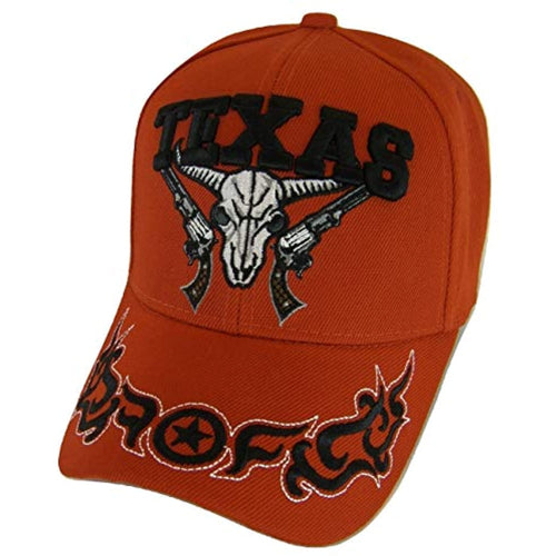 Texas Skull Guns & Flames Men's Adjustable Baseball Cap (Red)