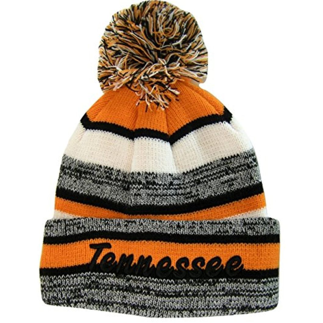 Tennessee 4-Color Embroidered Thick Winter Knit Pom Beanie Hat (Orange)