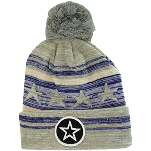 Dallas Texas Star & D Fade Out Cuff Knit Winter Pom Beanie (Star Gray/Navy)
