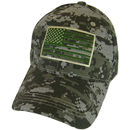 Embroidered American Flag Camouflage Cotton Adjustable Baseball Cap (Green Digital)