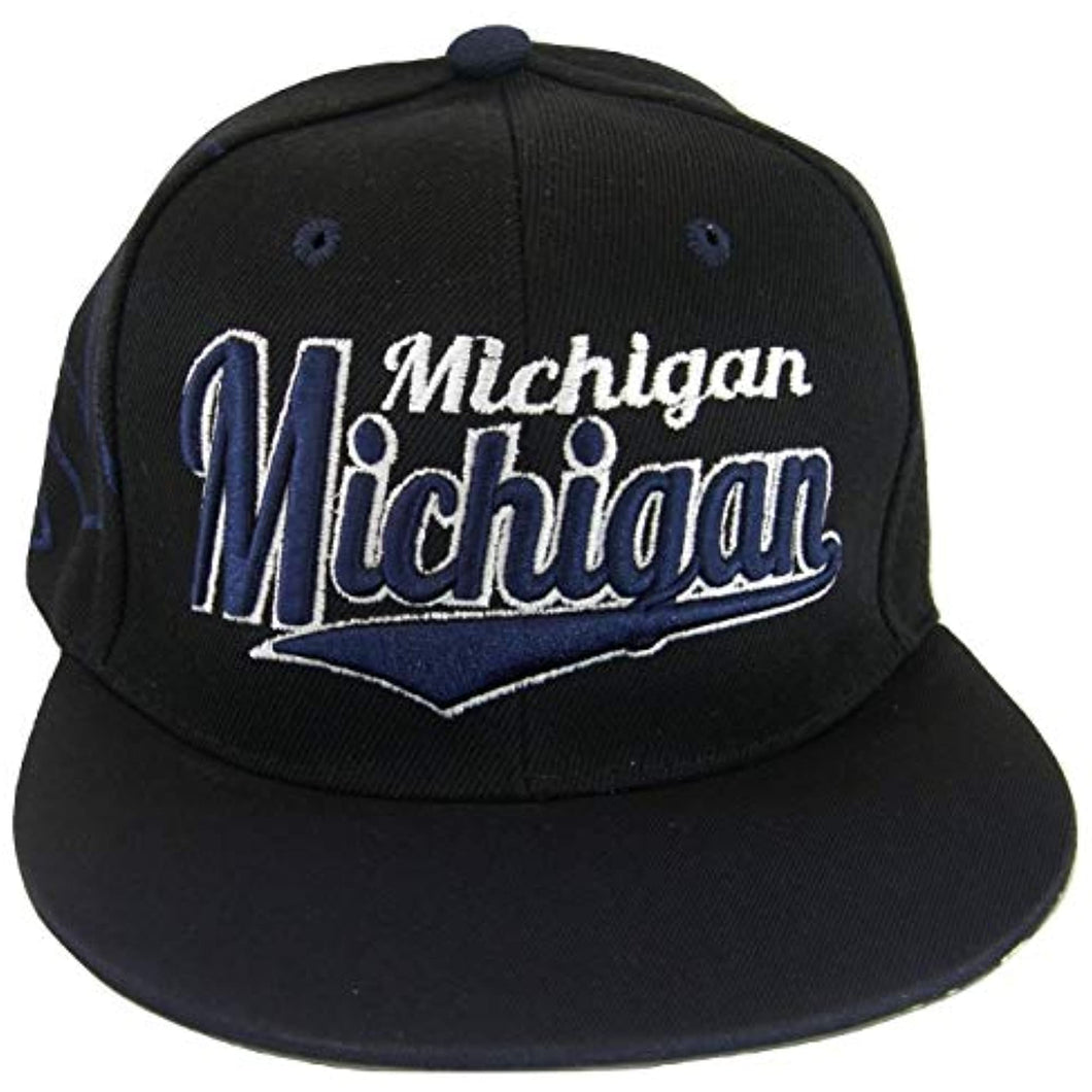 Michigan Fade Top Printed Bill Adjustable Snapback Baseball Cap (Black/Navy)