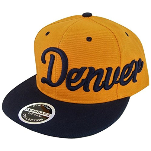 Denver Men's Offset Cursive Script Adjustable Snapback Baseball Cap (Orange/Navy)