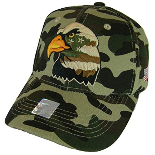 Patriotic Eagle USA Flag Side Panel Cotton Adjustable Baseball Cap (Military Camo)