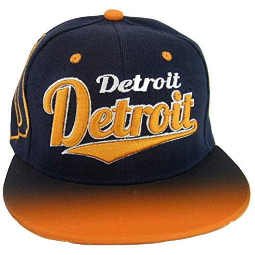 Detroit Fade Top Printed Bill Adjustable Snapback Baseball Cap (Navy/Orange)