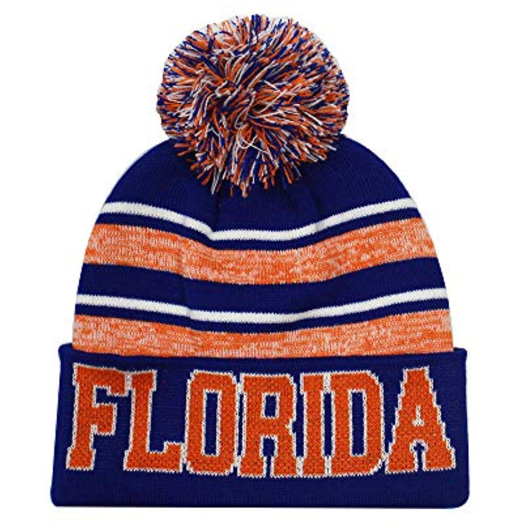 Florida Men's Blended Stripe Winter Knit Pom Beanie Hat (Royal/Orange)