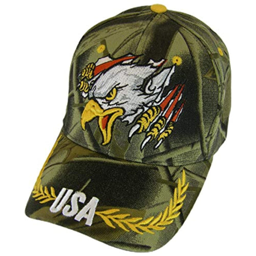 USA Men's Patriotic Screaming Eagle Adjustable Baseball Cap (Hunting Camo)