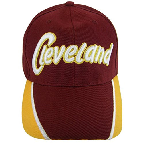 Cleveland Cursive Script Men's Adjustable Baseball Cap (Wine/Gold)
