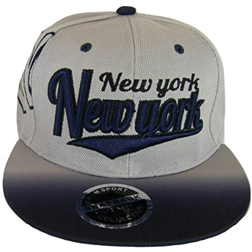 New York Fade Top Printed Bill Adjustable Snapback Baseball Cap (Gray/Navy)