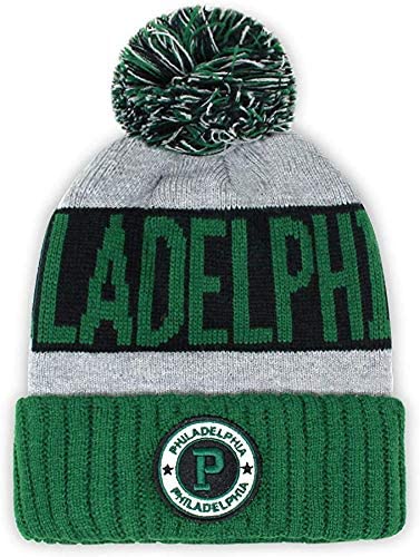 Philadelphia Men's Winter Knit Landmark Patch Pom Beanie (Green/Gray)