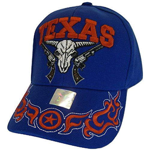 Texas Skull Guns & Flames Men's Adjustable Baseball Cap (Royal)