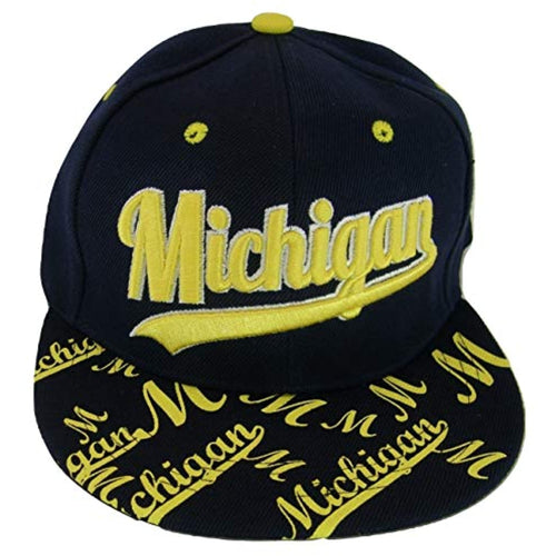 Michigan Script Print on Bill Adjustable Snapback Baseball Cap (Navy)