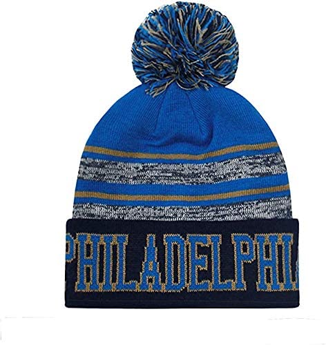 Philadelphia Blended Colors Men's Winter Knit Pom Beanie Hat (Blue/Khaki)