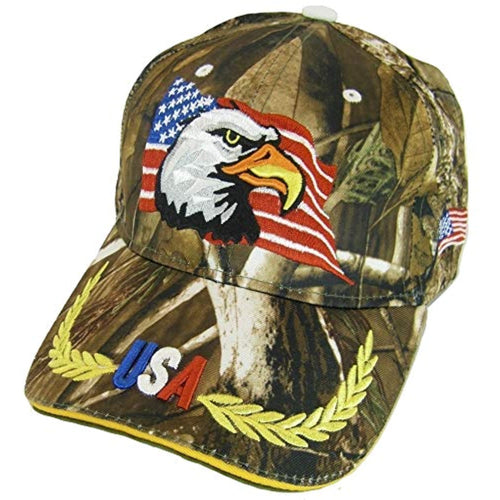 USA Men's Patriotic Eagle Adjustable Baseball Cap (Side Flag Brown Camo)