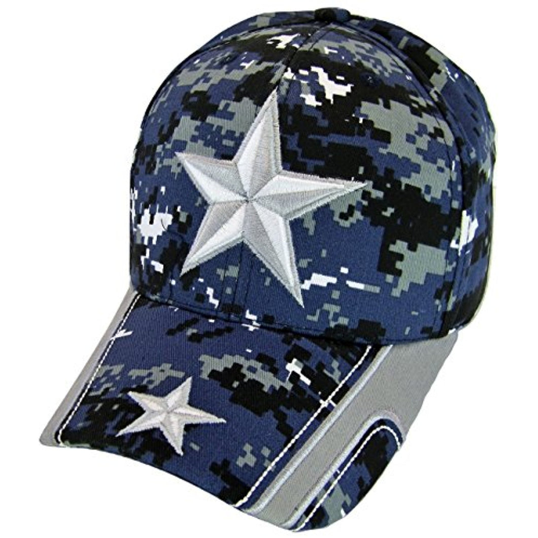 Dallas Texas Silver Star Camouflage Men's Adjustable Baseball Cap (Navy Camo)