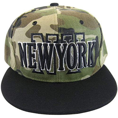 New York Men's Camouflage Adjustable Snapback Baseball Cap (Black)