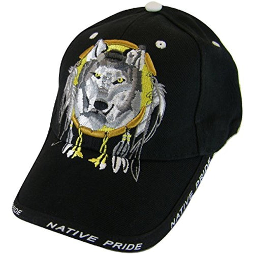 Native Pride Wolf Men's Adjustable Baseball Cap with Border (Black)