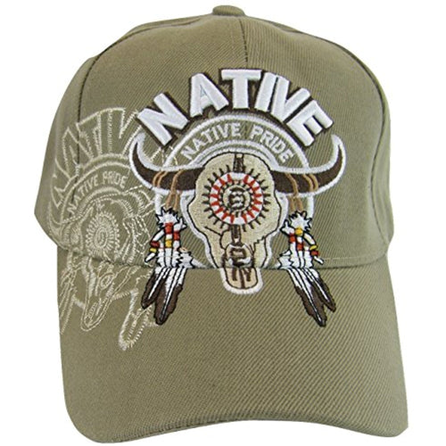 Native Pride Bull Adult Size Adjustable Baseball Cap (Khaki)