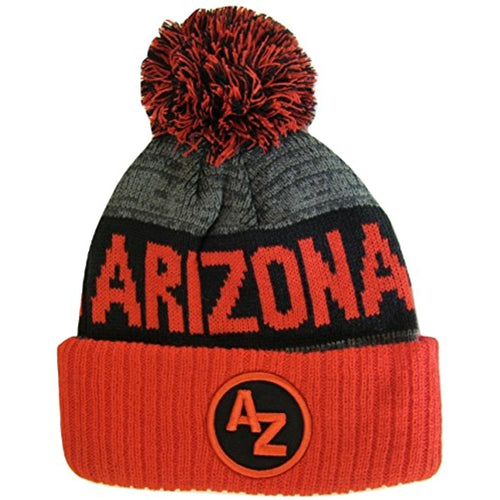 Arizona AZ Patch Ribbed Cuff Knit Winter Hat Pom Beanie (Red/Black Patch)