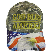 God Bless America Flag Eagle Brim Patriotic Adjustable Baseball Cap (Digital camo)