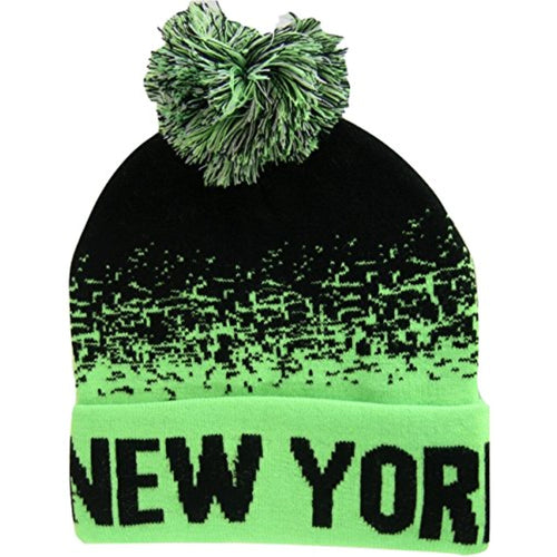 New York City Men's Digital Fade Soft Fabric Winter Knit Hats (Black/Green)